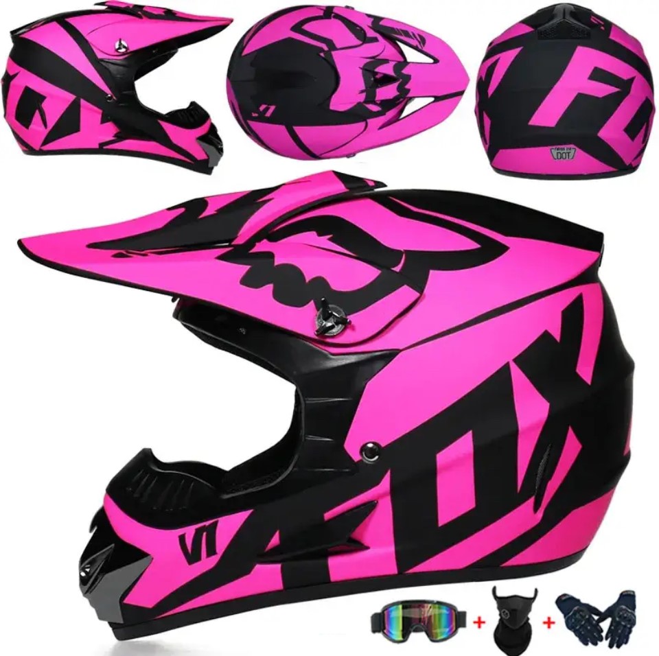Moto helma krosová FOX SET růžová